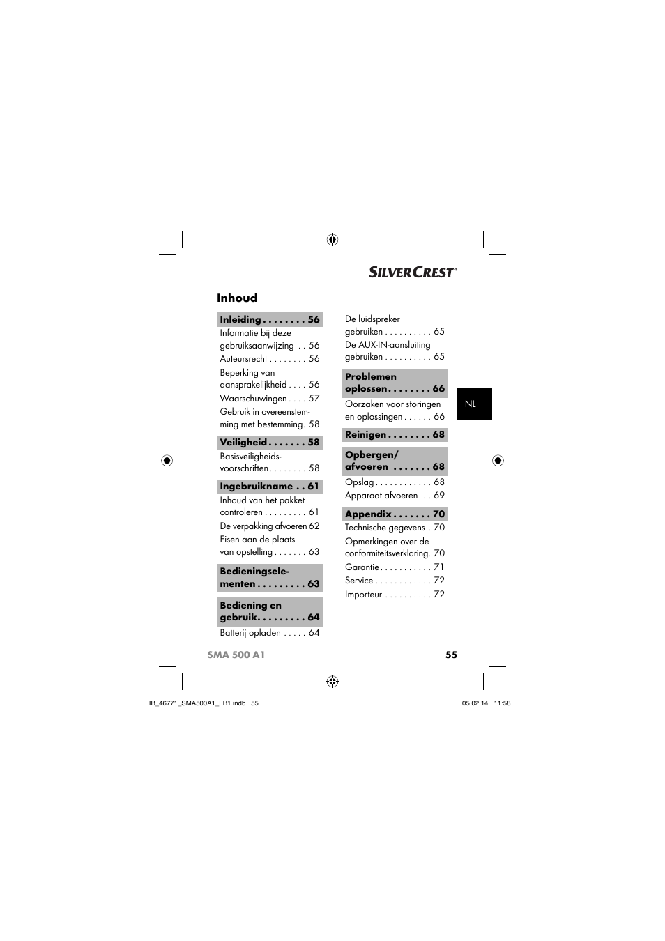 Inhoud | Silvercrest SMA 500 A1 User Manual | Page 58 / 94