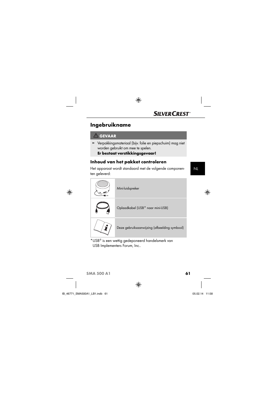 Ingebruikname, Inhoud van het pakket controleren | Silvercrest SMA 500 A1 User Manual | Page 64 / 94