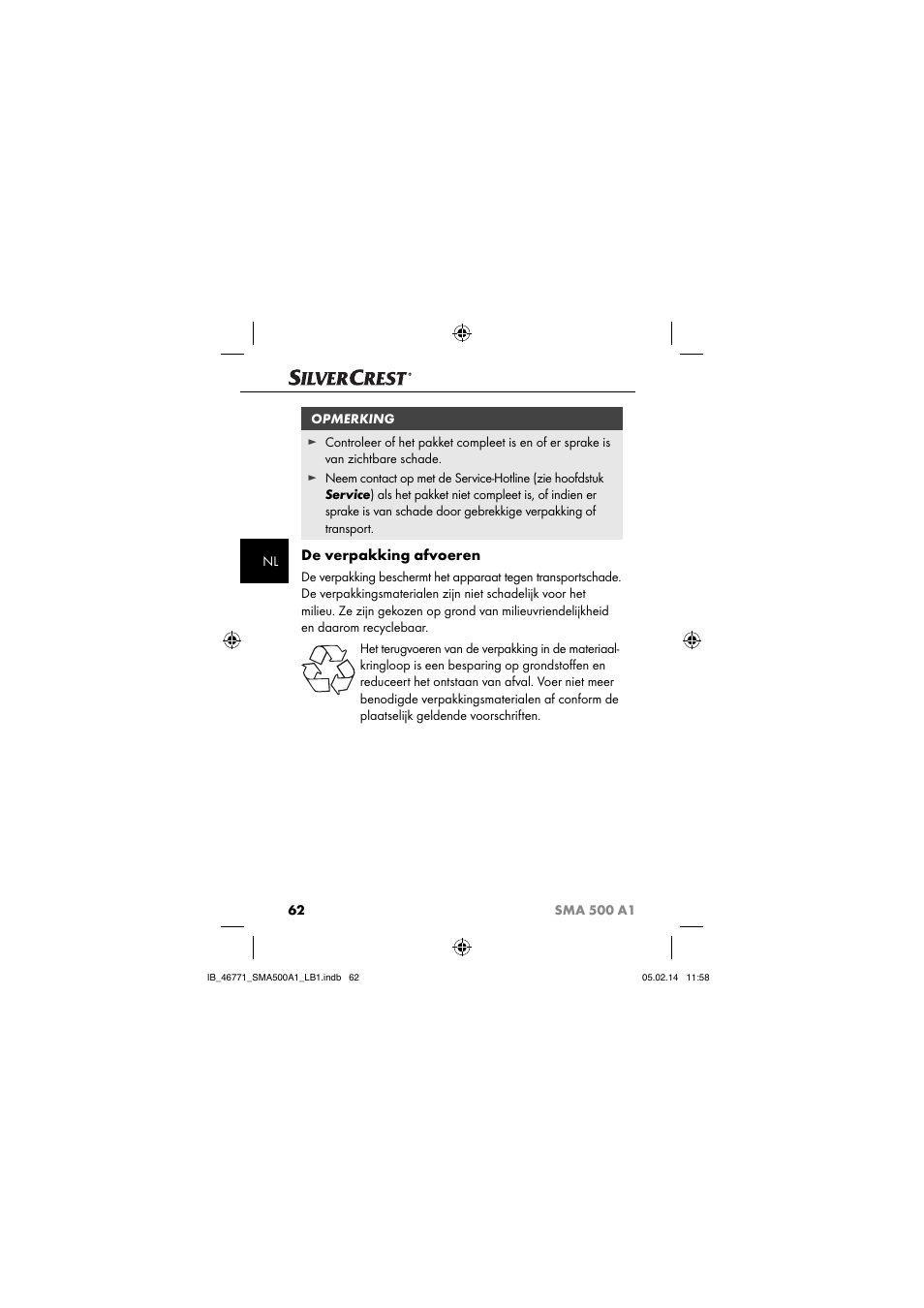 De verpakking afvoeren | Silvercrest SMA 500 A1 User Manual | Page 65 / 94