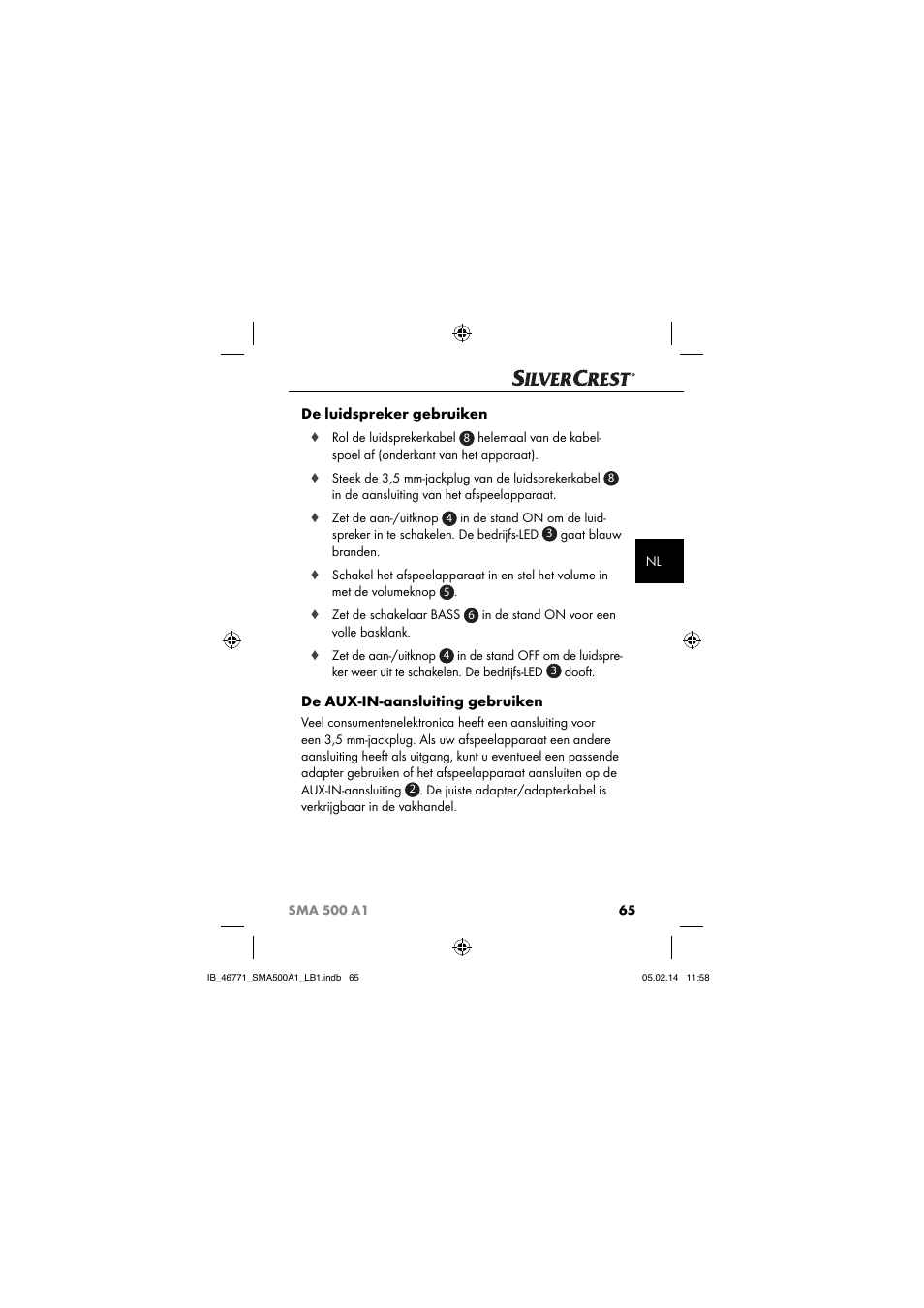 De luidspreker gebruiken, De aux-in-aansluiting gebruiken | Silvercrest SMA 500 A1 User Manual | Page 68 / 94