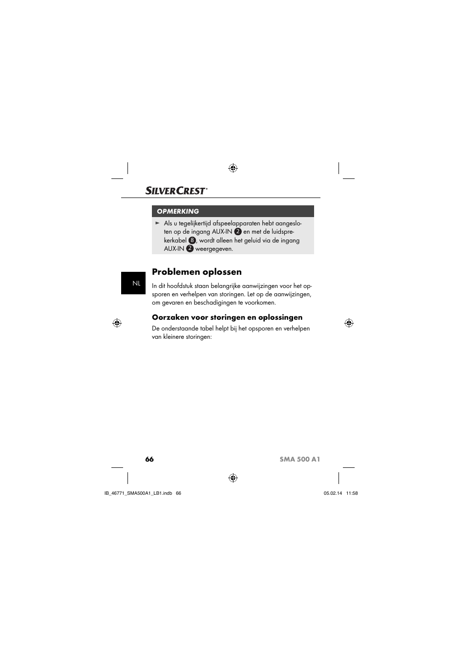 Problemen oplossen, Oorzaken voor storingen en oplossingen | Silvercrest SMA 500 A1 User Manual | Page 69 / 94