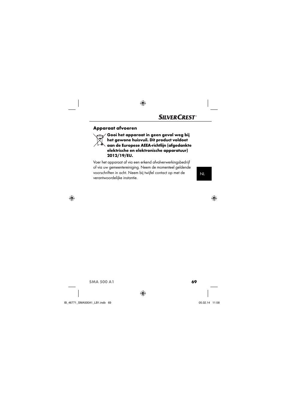 Apparaat afvoeren | Silvercrest SMA 500 A1 User Manual | Page 72 / 94