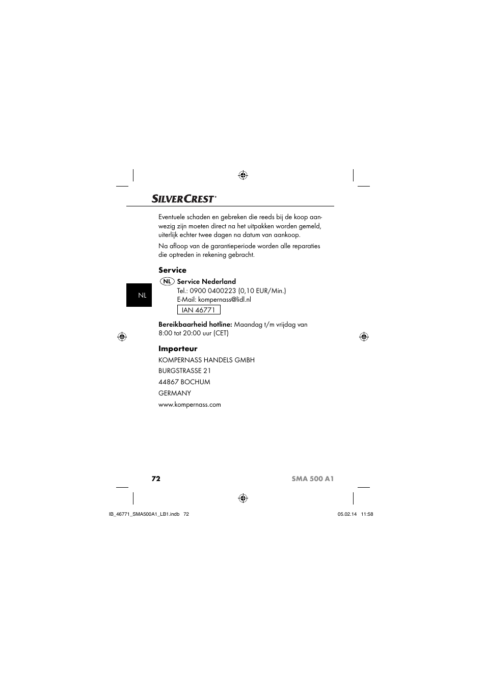 Service, Importeur | Silvercrest SMA 500 A1 User Manual | Page 75 / 94