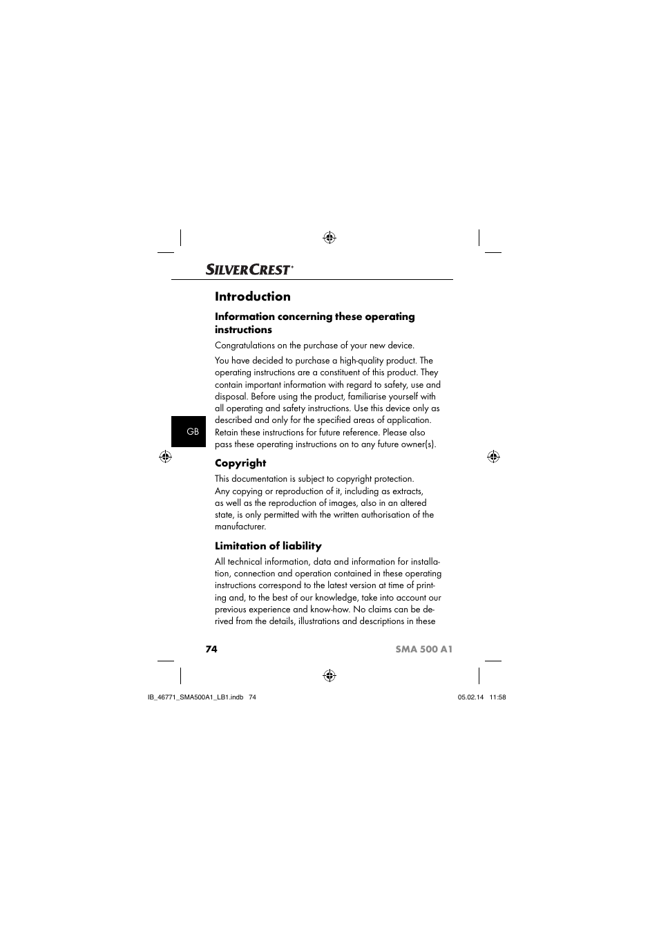 Introduction, Copyright, Limitation of liability | Silvercrest SMA 500 A1 User Manual | Page 77 / 94