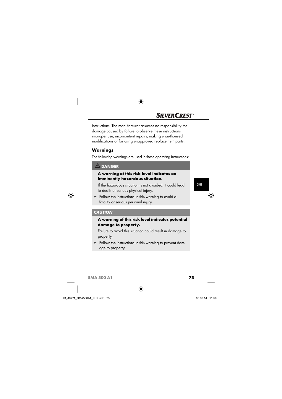 Warnings | Silvercrest SMA 500 A1 User Manual | Page 78 / 94