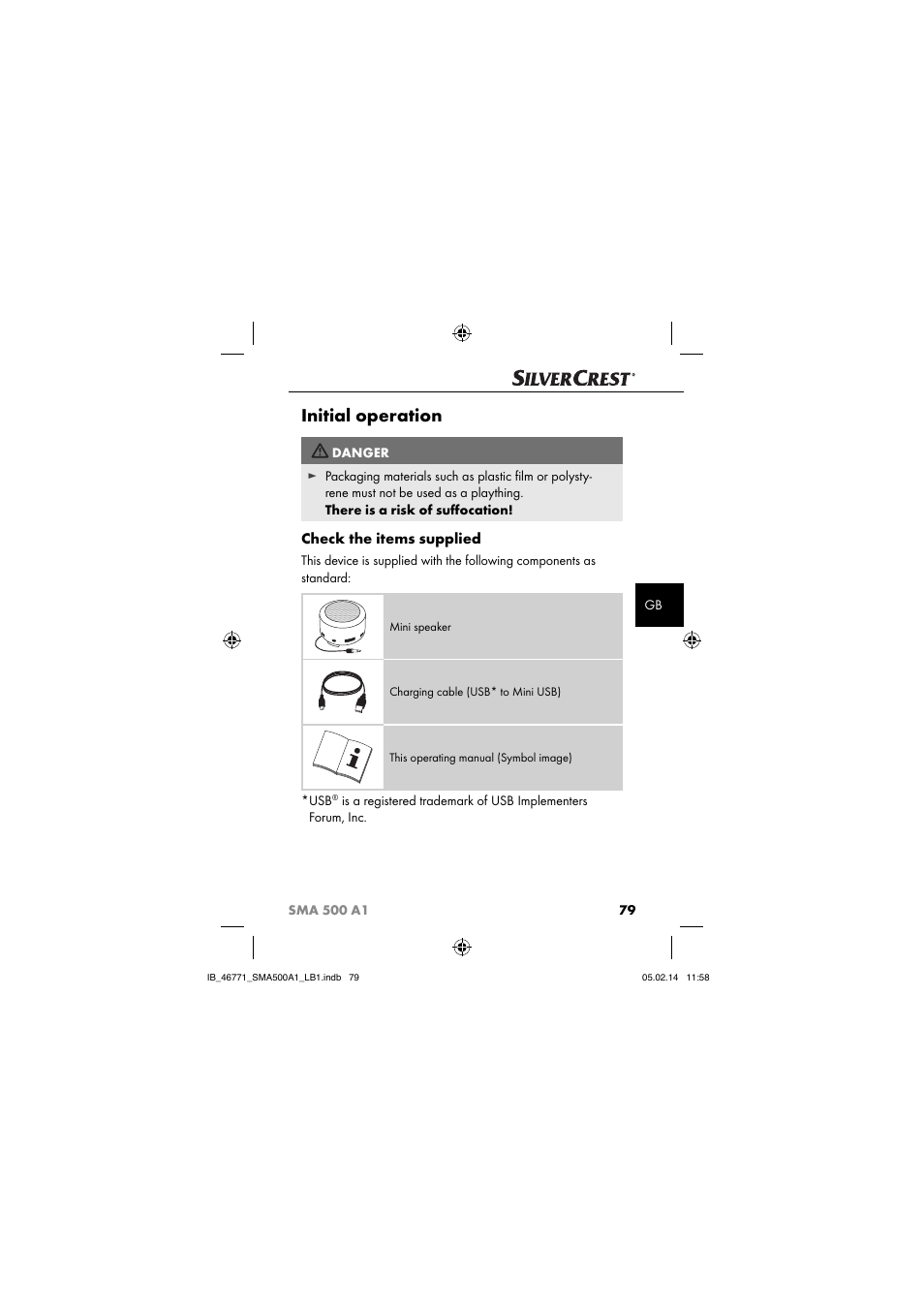 Initial operation, Check the items supplied | Silvercrest SMA 500 A1 User Manual | Page 82 / 94