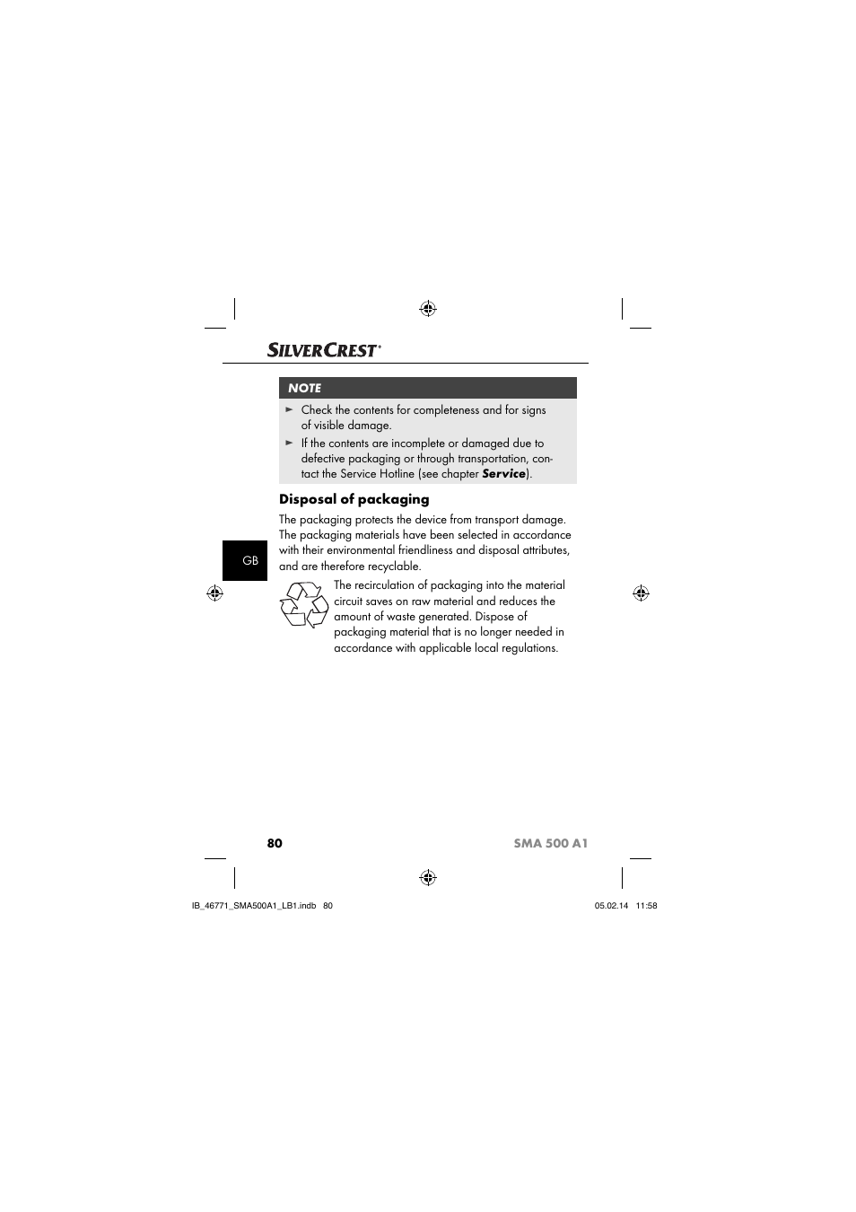 Disposal of packaging | Silvercrest SMA 500 A1 User Manual | Page 83 / 94