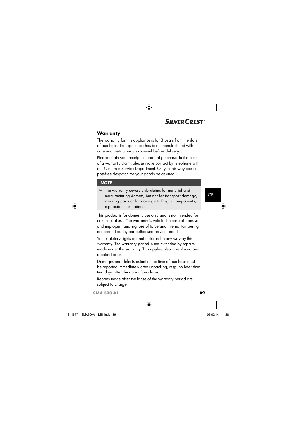 Warranty | Silvercrest SMA 500 A1 User Manual | Page 92 / 94