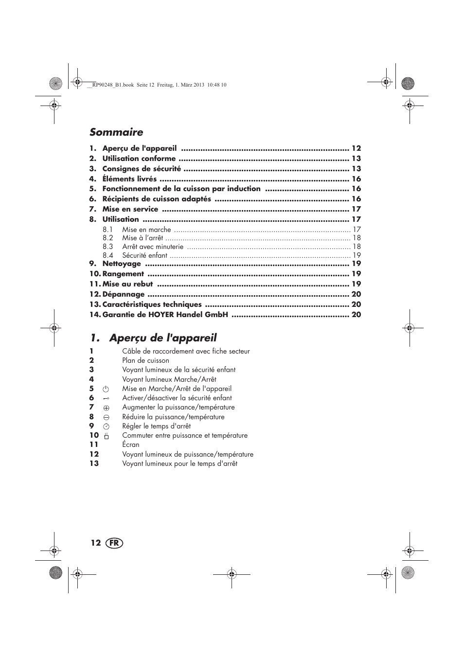 Sommaire, Aperçu de l'appareil | Silvercrest SIKP 2000 B1 User Manual | Page 14 / 54