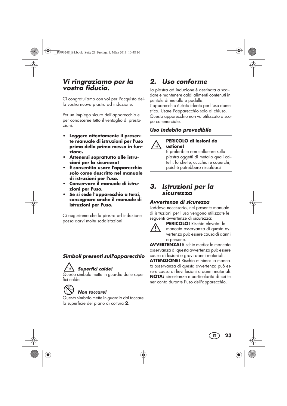 Vi ringraziamo per la vostra fiducia, Uso conforme, Istruzioni per la sicurezza | Silvercrest SIKP 2000 B1 User Manual | Page 25 / 54