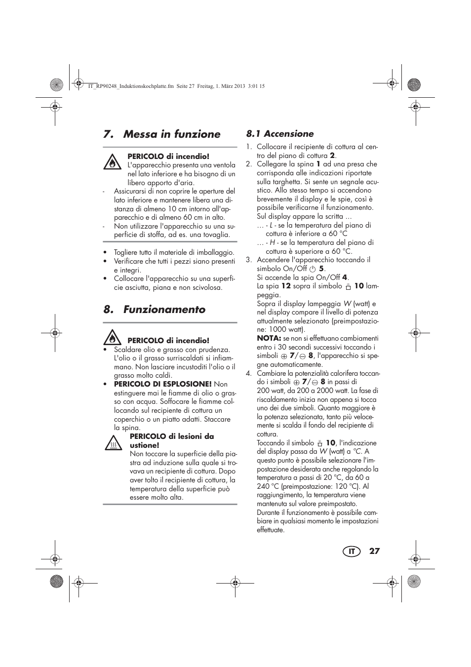 Messa in funzione, Funzionamento | Silvercrest SIKP 2000 B1 User Manual | Page 29 / 54