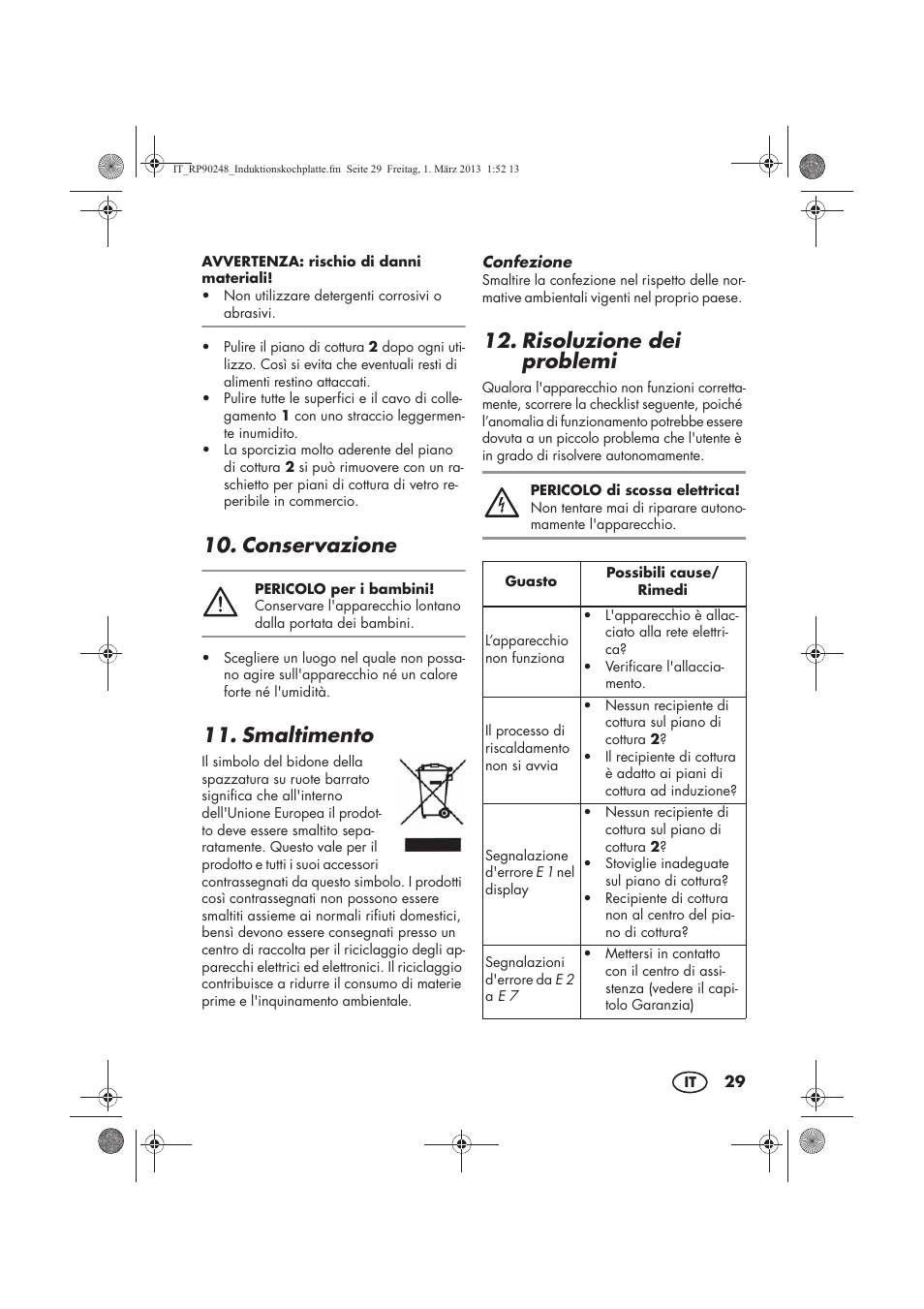 Conservazione, Smaltimento, Risoluzione dei problemi | Silvercrest SIKP 2000 B1 User Manual | Page 31 / 54