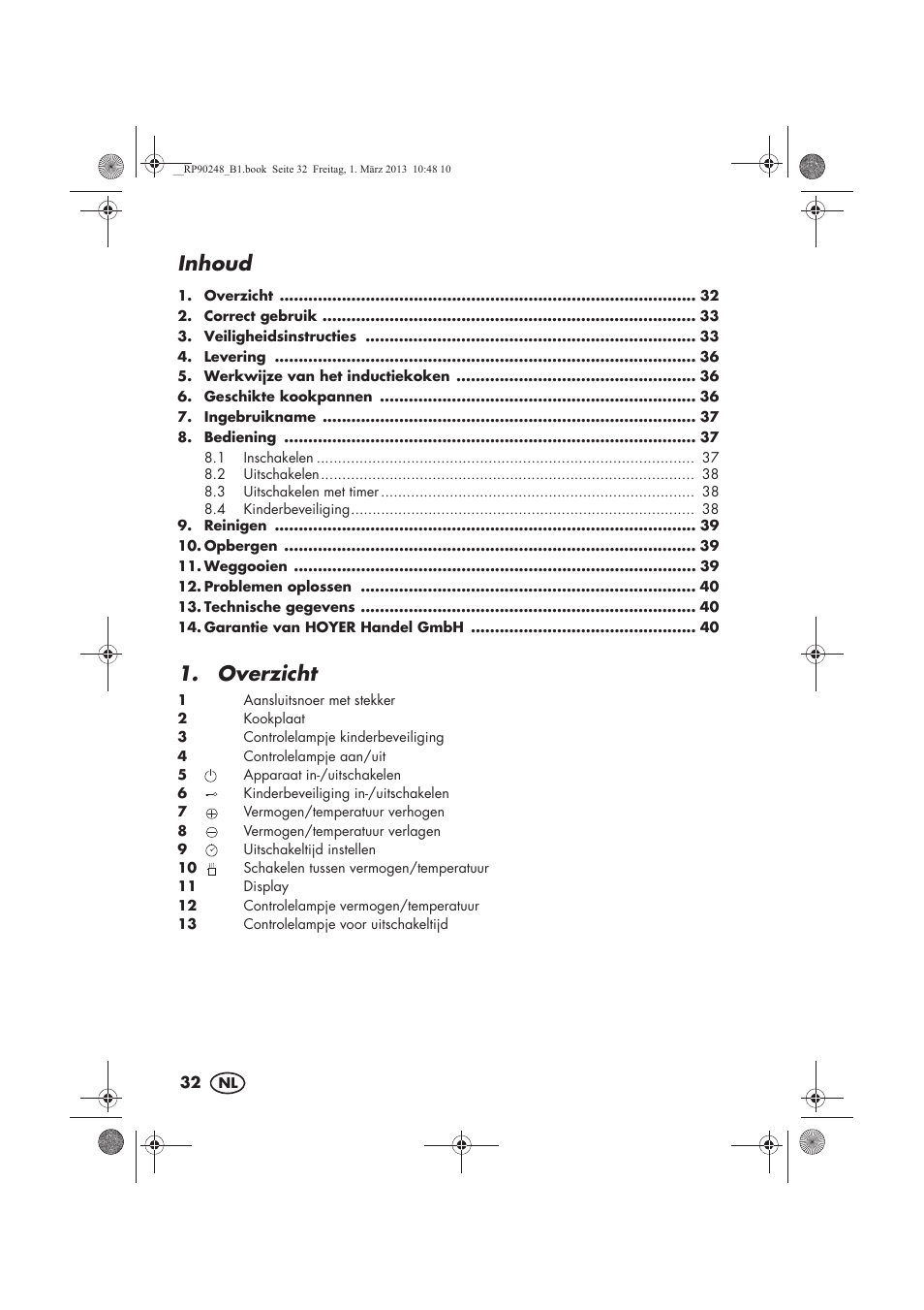 Inhoud, Overzicht | Silvercrest SIKP 2000 B1 User Manual | Page 34 / 54