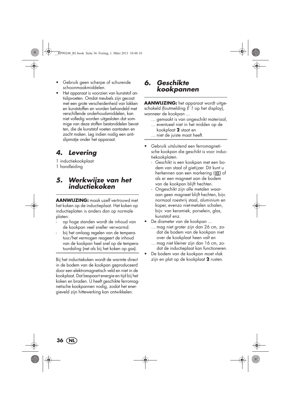 Levering, Werkwijze van het inductiekoken, Geschikte kookpannen | Silvercrest SIKP 2000 B1 User Manual | Page 38 / 54