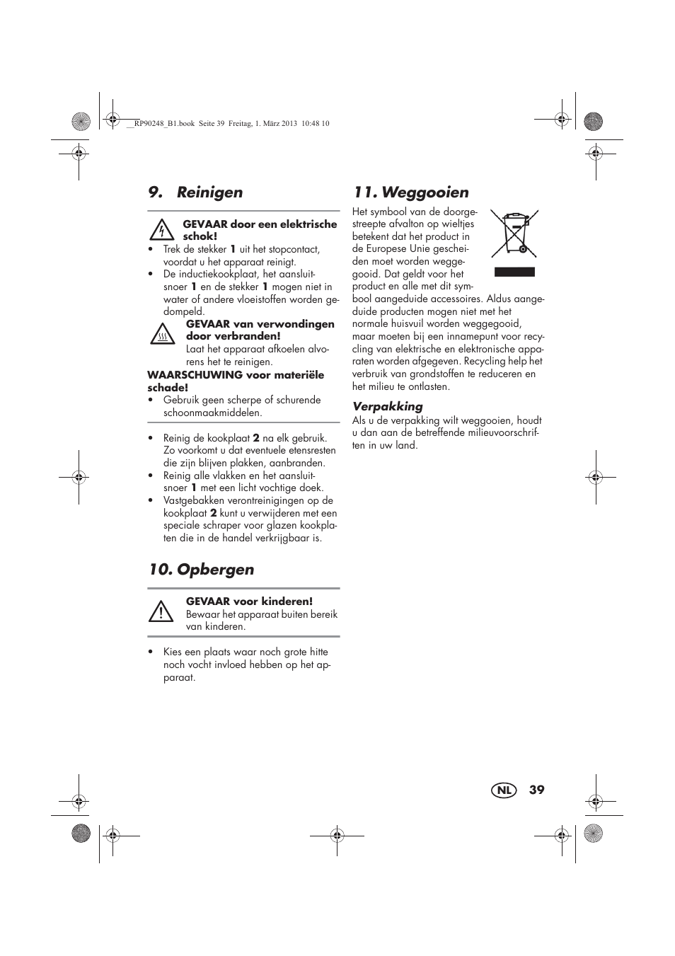 Reinigen, Opbergen, Weggooien | Silvercrest SIKP 2000 B1 User Manual | Page 41 / 54