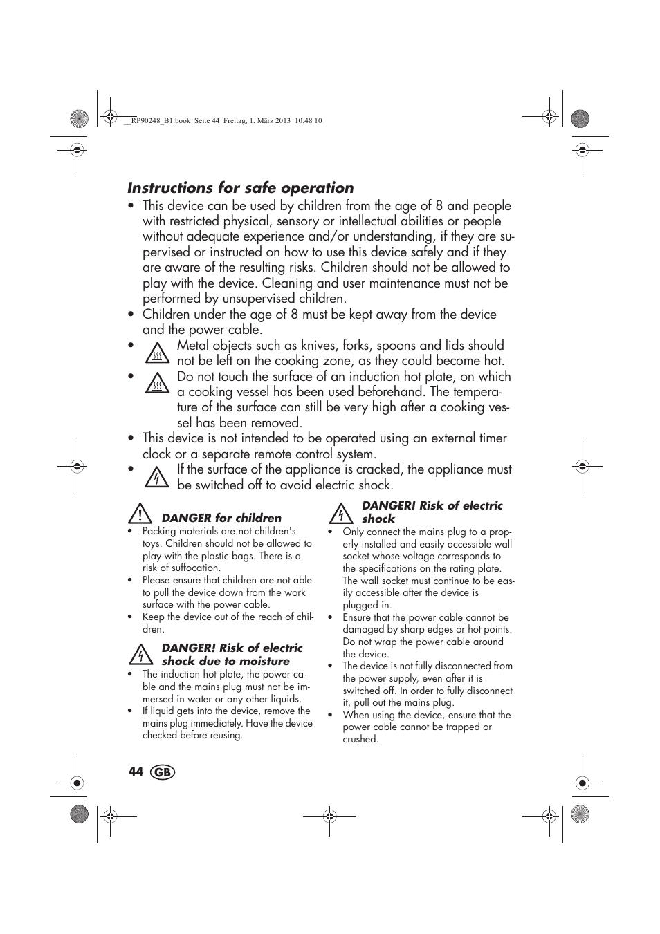 Instructions for safe operation | Silvercrest SIKP 2000 B1 User Manual | Page 46 / 54