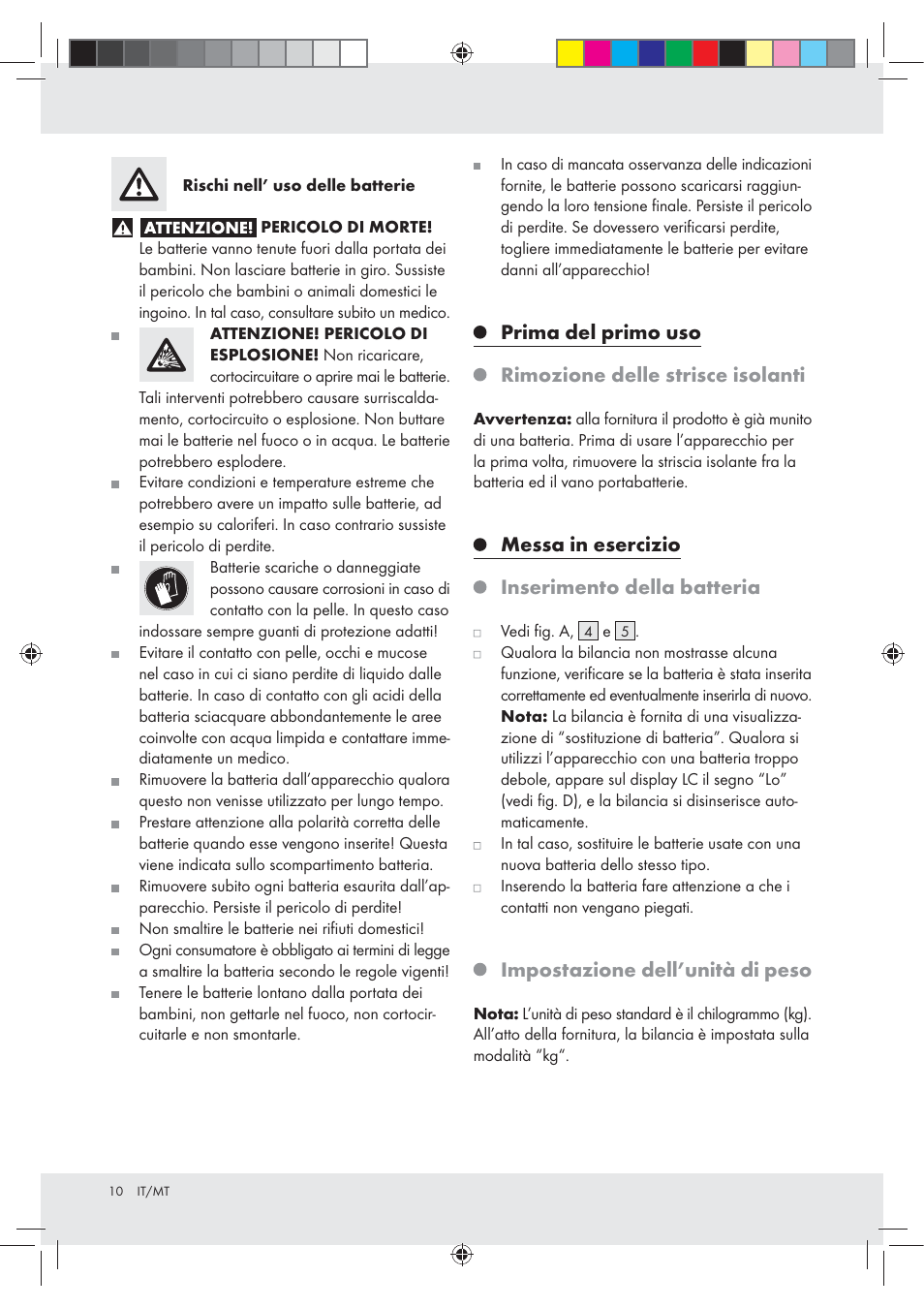Messa in esercizio inserimento della batteria, Impostazione dell’unità di peso | Silvercrest Z31213A Z31213B User Manual | Page 10 / 24
