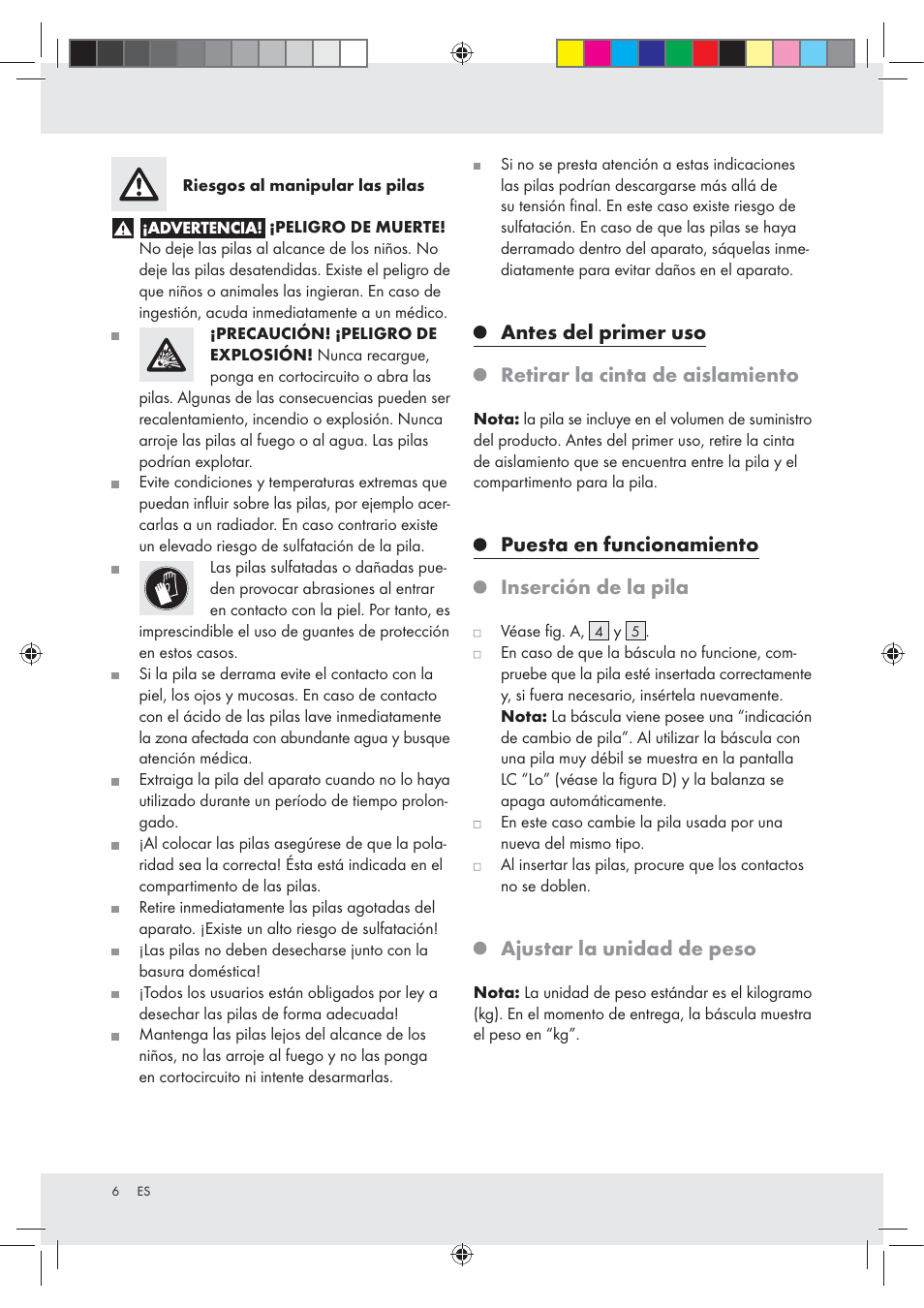 Puesta en funcionamiento inserción de la pila, Ajustar la unidad de peso | Silvercrest Z31213A Z31213B User Manual | Page 6 / 24