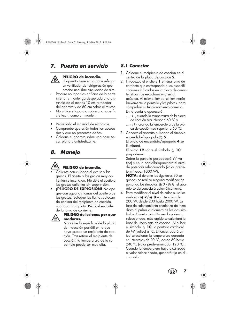 Puesta en servicio, Manejo | Silvercrest SIKP 2000 B1 User Manual | Page 9 / 54