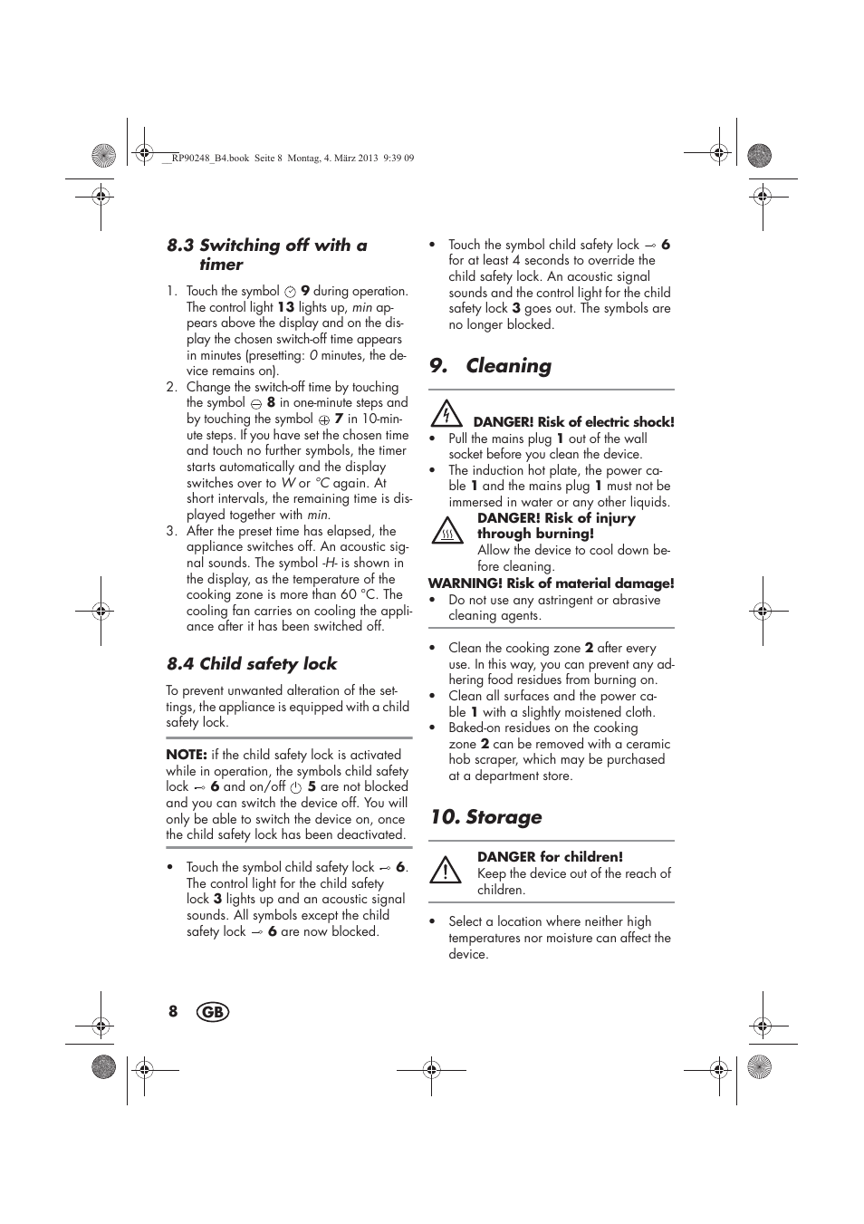 Cleaning, Storage | Silvercrest SIKP 2000 B1 User Manual | Page 10 / 78