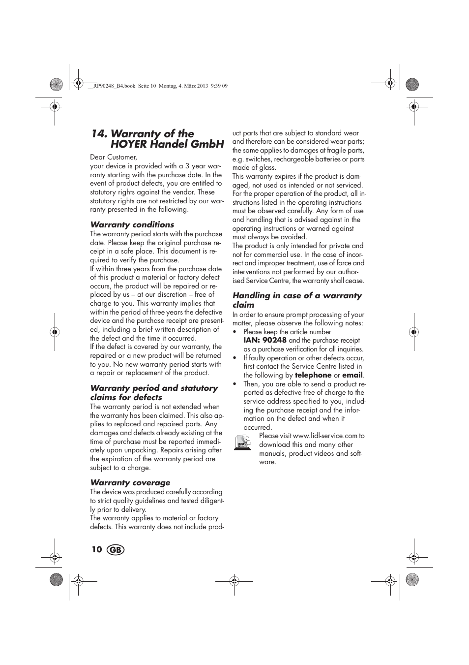 Warranty of the hoyer handel gmbh | Silvercrest SIKP 2000 B1 User Manual | Page 12 / 78