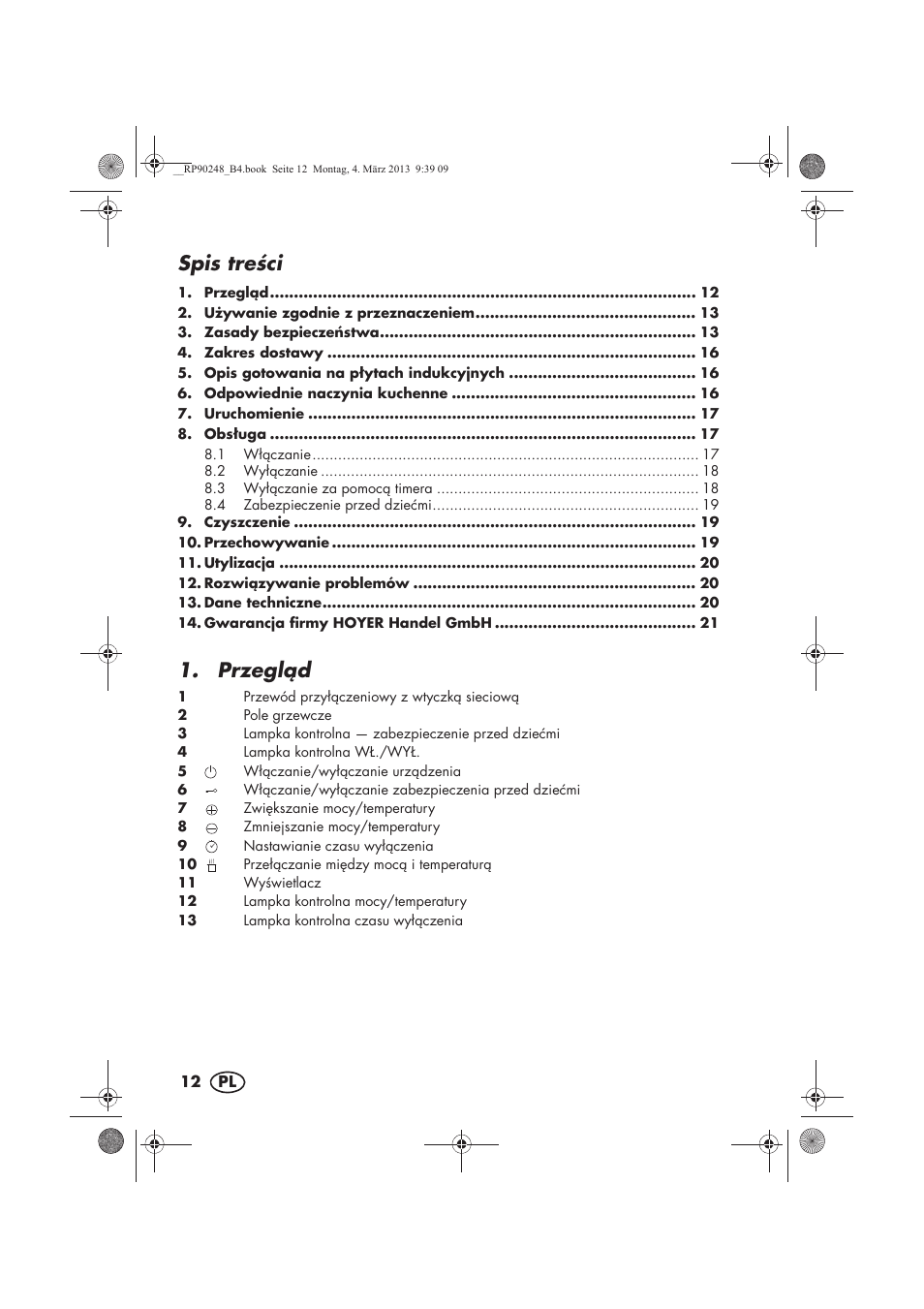 Spis treci, Przegld | Silvercrest SIKP 2000 B1 User Manual | Page 14 / 78