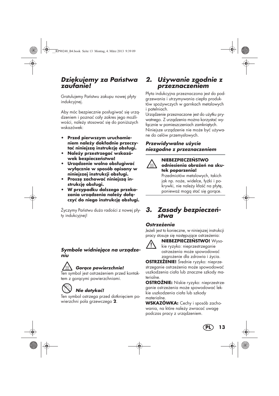Dzikujemy za pa stwa zaufanie, U ywanie zgodnie z przeznaczeniem, Zasady bezpiecze - stwa | Silvercrest SIKP 2000 B1 User Manual | Page 15 / 78