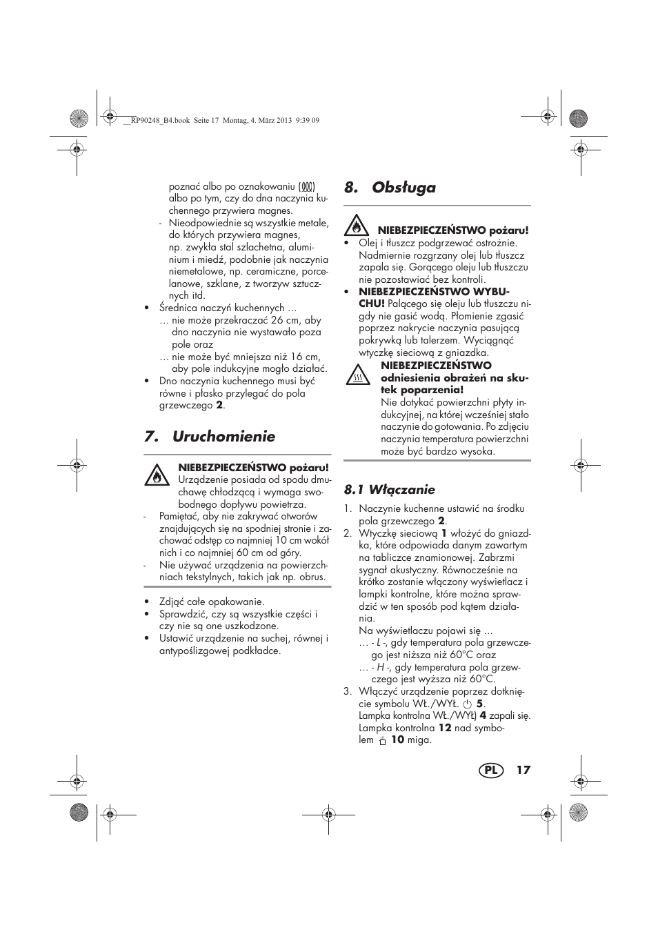 Uruchomienie, Obsuga | Silvercrest SIKP 2000 B1 User Manual | Page 19 / 78