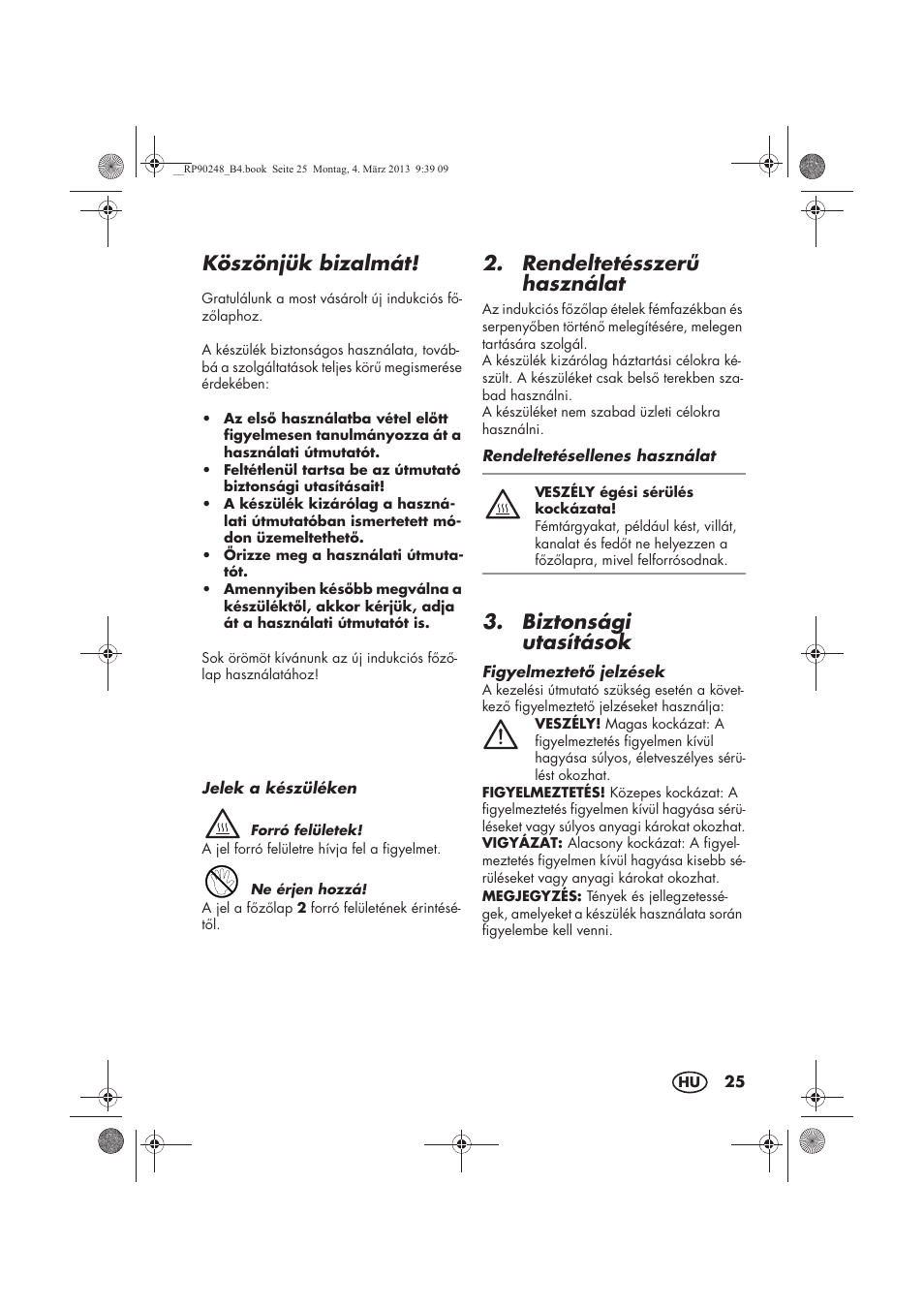 Köszönjük bizalmát, Rendeltetésszer használat, Biztonsági utasítások | Silvercrest SIKP 2000 B1 User Manual | Page 27 / 78