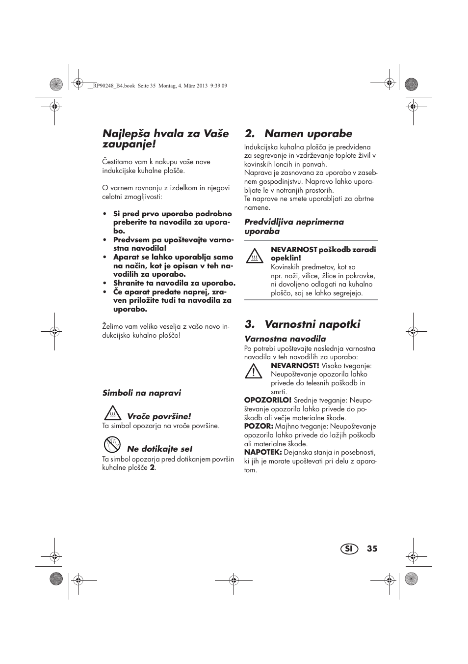 Najlepša hvala za vaše zaupanje, Namen uporabe, Varnostni napotki | Silvercrest SIKP 2000 B1 User Manual | Page 37 / 78