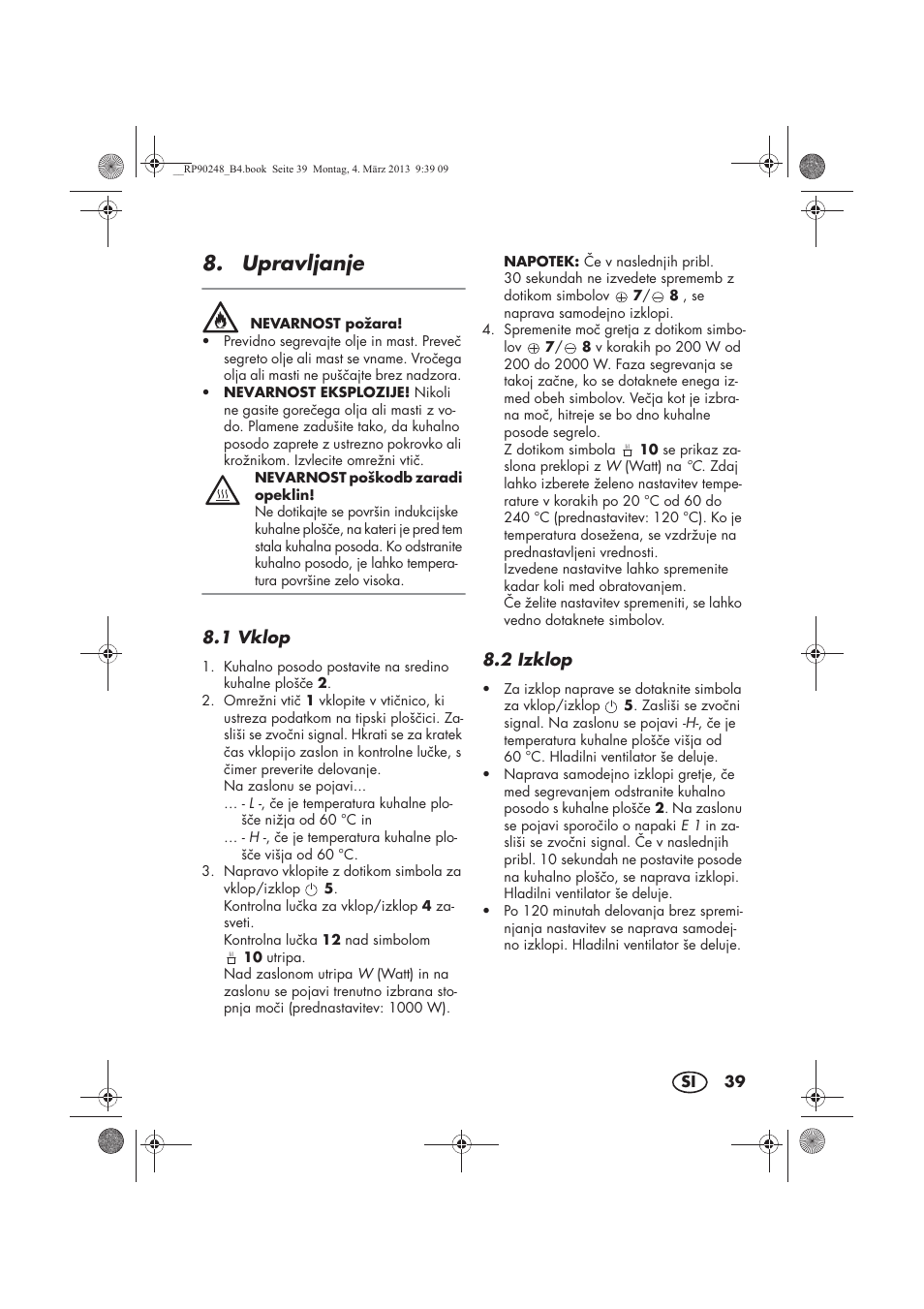 Upravljanje | Silvercrest SIKP 2000 B1 User Manual | Page 41 / 78