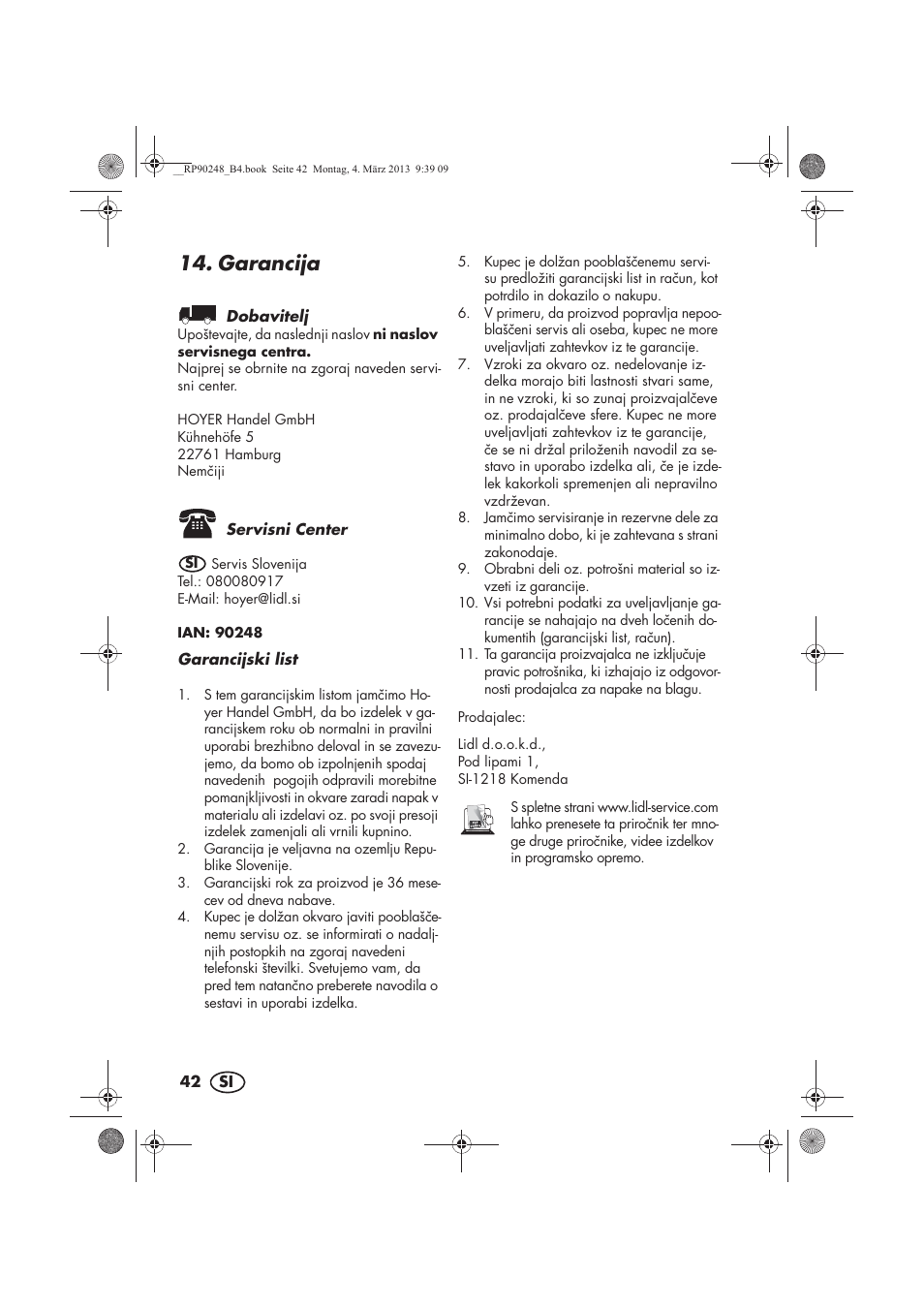 Garancija | Silvercrest SIKP 2000 B1 User Manual | Page 44 / 78