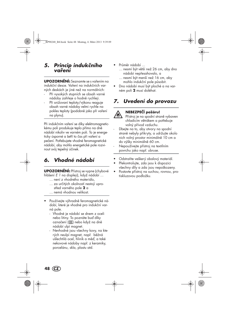 Princip indukního vaení, Vhodné nádobí, Uvedení do provozu | Silvercrest SIKP 2000 B1 User Manual | Page 50 / 78