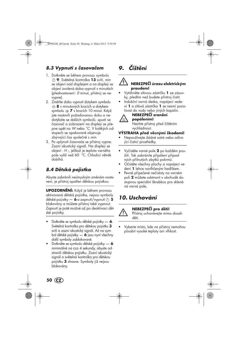 ištní, Uschování | Silvercrest SIKP 2000 B1 User Manual | Page 52 / 78
