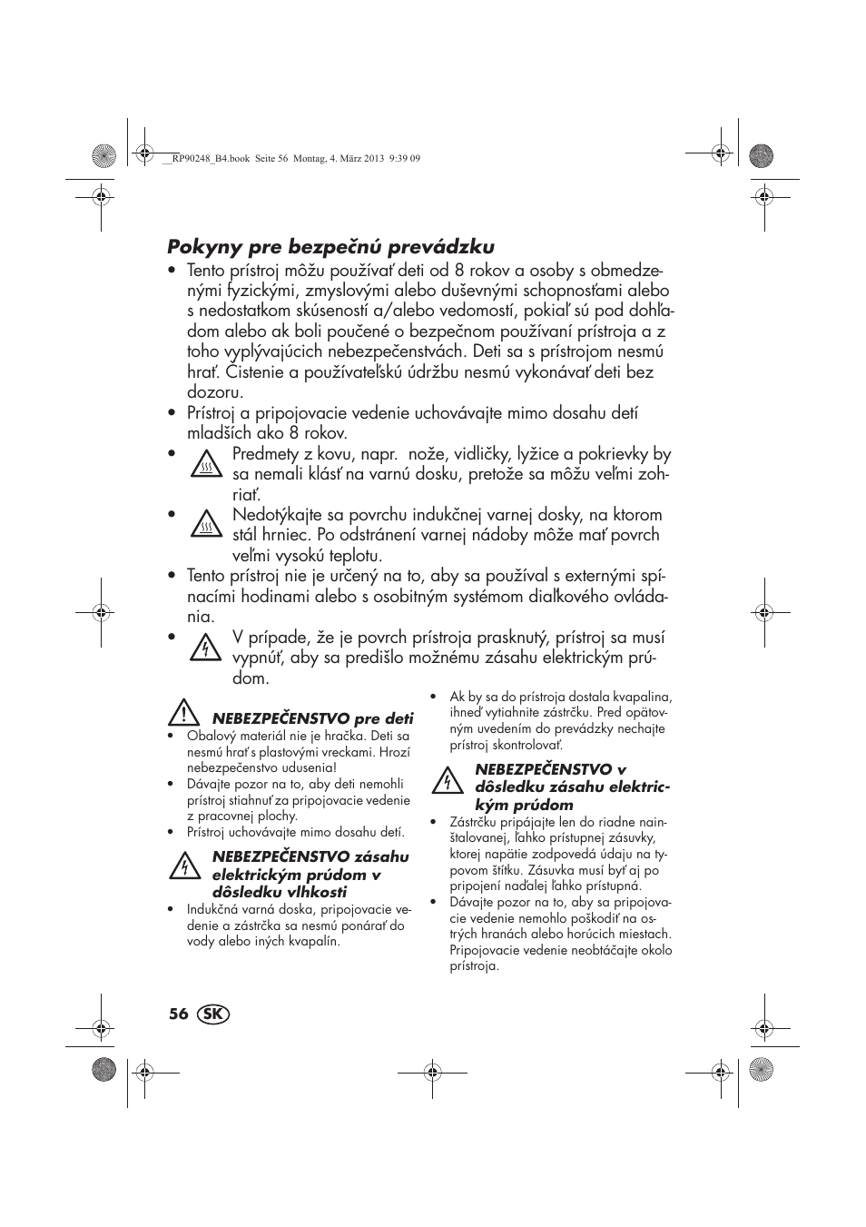 Pokyny pre bezpenú prevádzku | Silvercrest SIKP 2000 B1 User Manual | Page 58 / 78