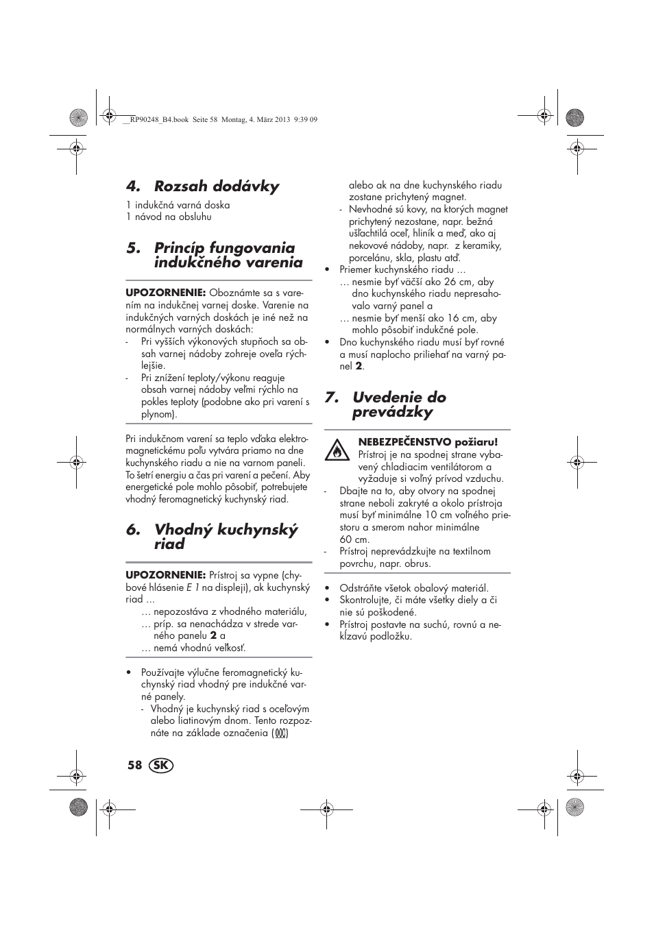 Rozsah dodávky, Princíp fungovania indukného varenia, Vhodný kuchynský riad | Uvedenie do prevádzky | Silvercrest SIKP 2000 B1 User Manual | Page 60 / 78