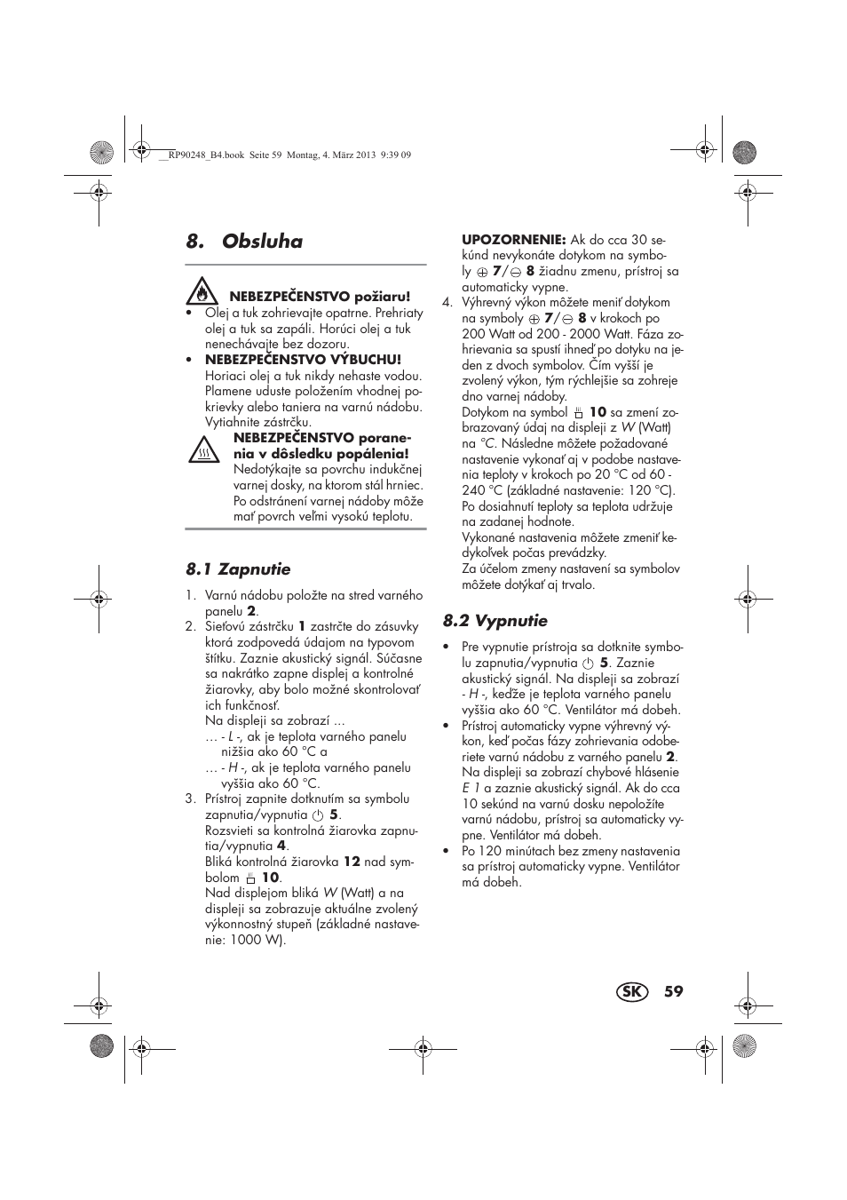 Obsluha | Silvercrest SIKP 2000 B1 User Manual | Page 61 / 78