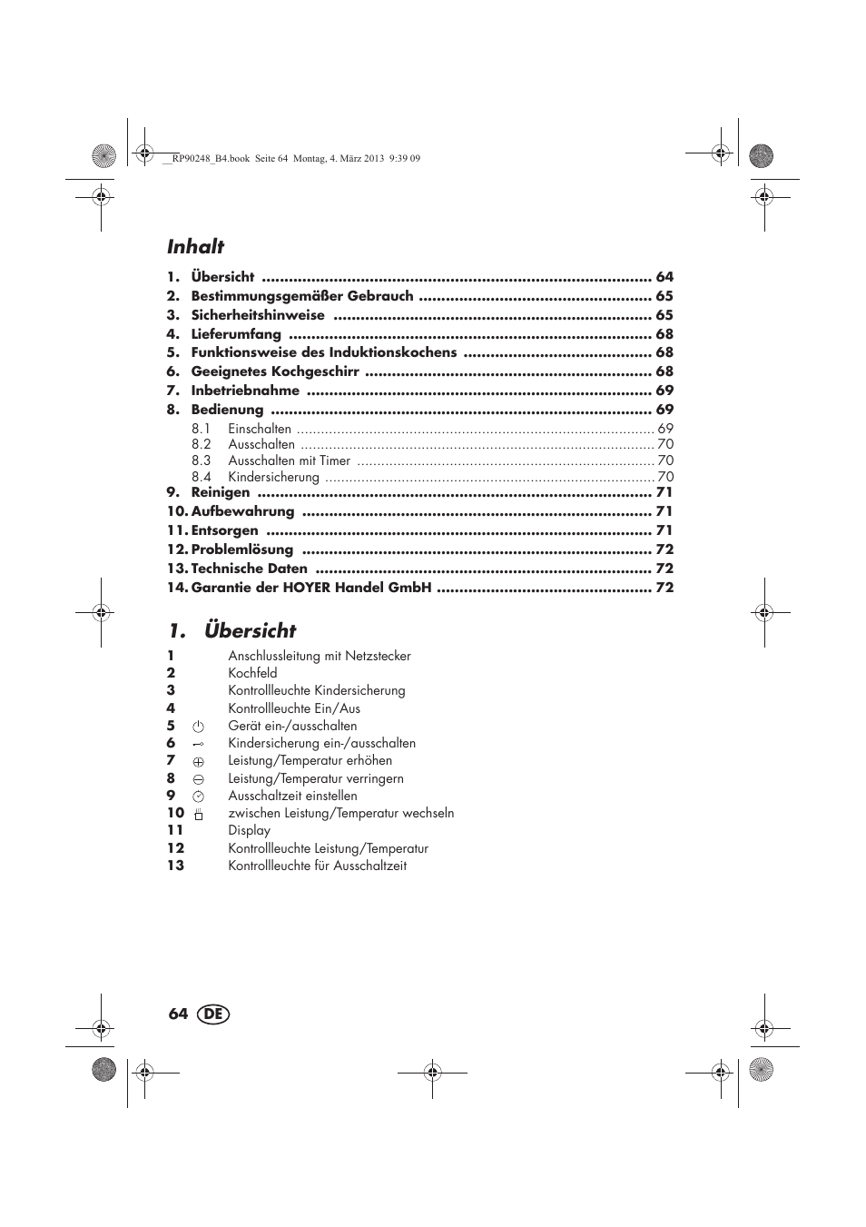 Inhalt, Übersicht | Silvercrest SIKP 2000 B1 User Manual | Page 66 / 78