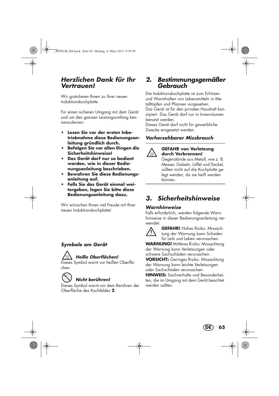 Herzlichen dank für ihr vertrauen, Bestimmungsgemäßer gebrauch, Sicherheitshinweise | Silvercrest SIKP 2000 B1 User Manual | Page 67 / 78