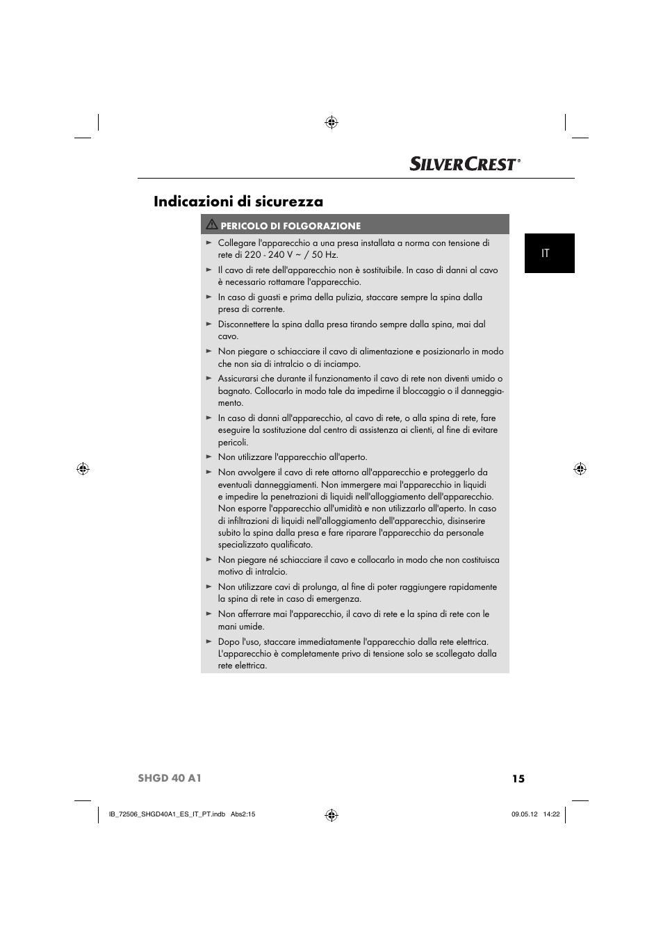 Indicazioni di sicurezza | Silvercrest SHGD 40 A1 User Manual | Page 17 / 61