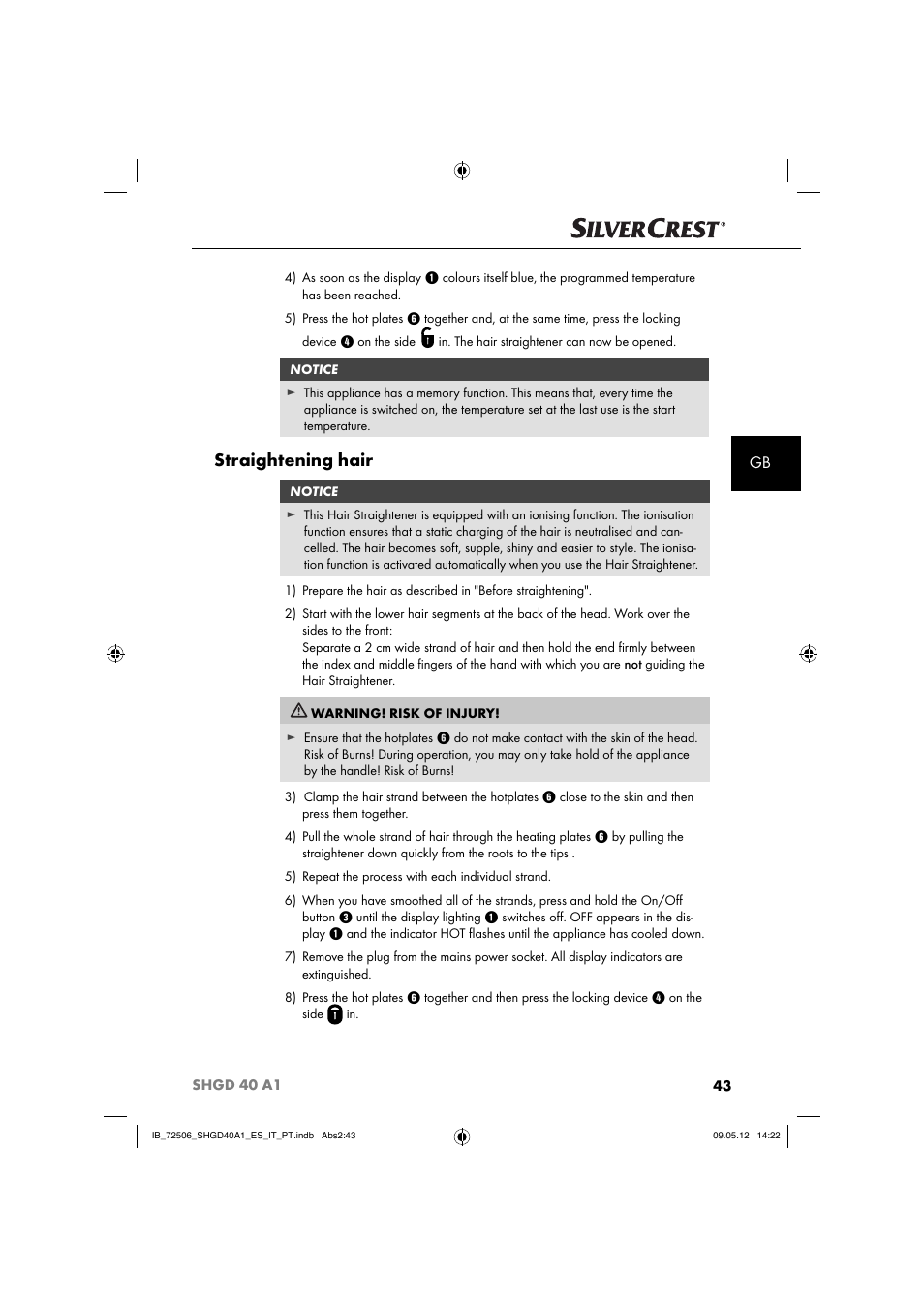 Straightening hair | Silvercrest SHGD 40 A1 User Manual | Page 45 / 61