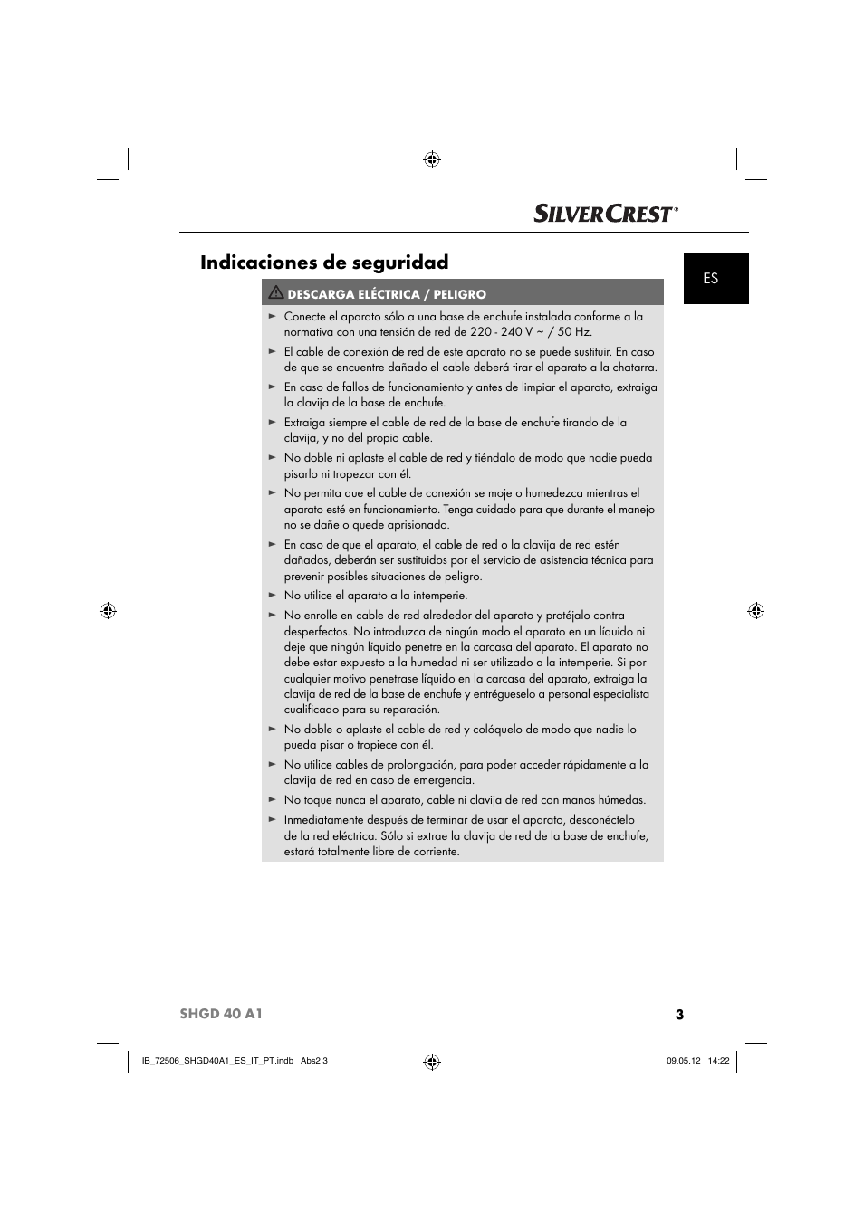 Indicaciones de seguridad | Silvercrest SHGD 40 A1 User Manual | Page 5 / 61