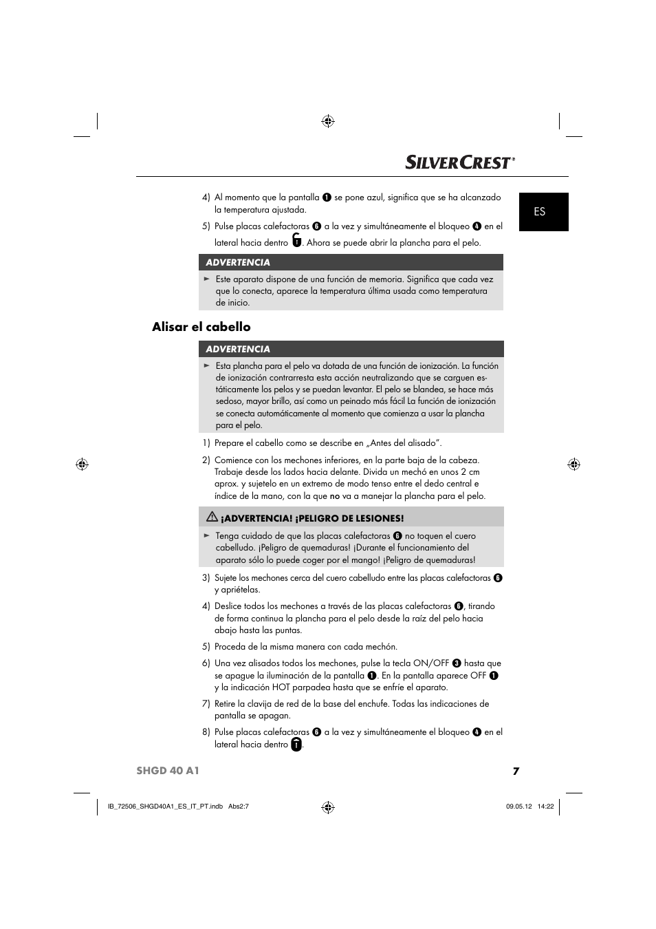 Alisar el cabello | Silvercrest SHGD 40 A1 User Manual | Page 9 / 61