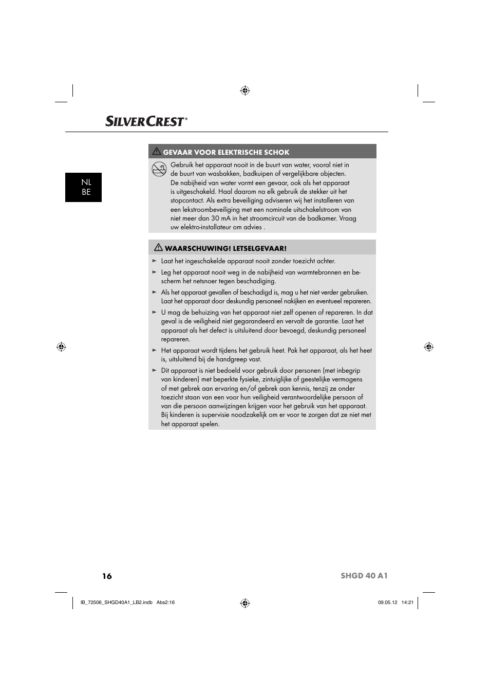 Nl be | Silvercrest SHGD 40 A1 User Manual | Page 18 / 50