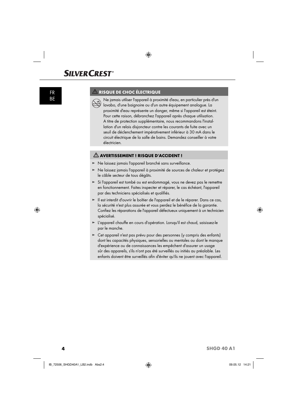 Fr be | Silvercrest SHGD 40 A1 User Manual | Page 6 / 50
