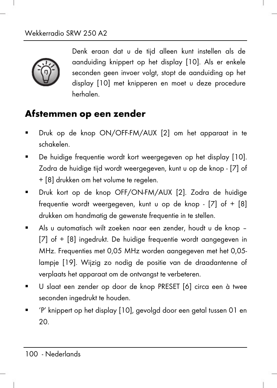 Afstemmen op een zender | Silvercrest SRW 250 A2 User Manual | Page 102 / 144
