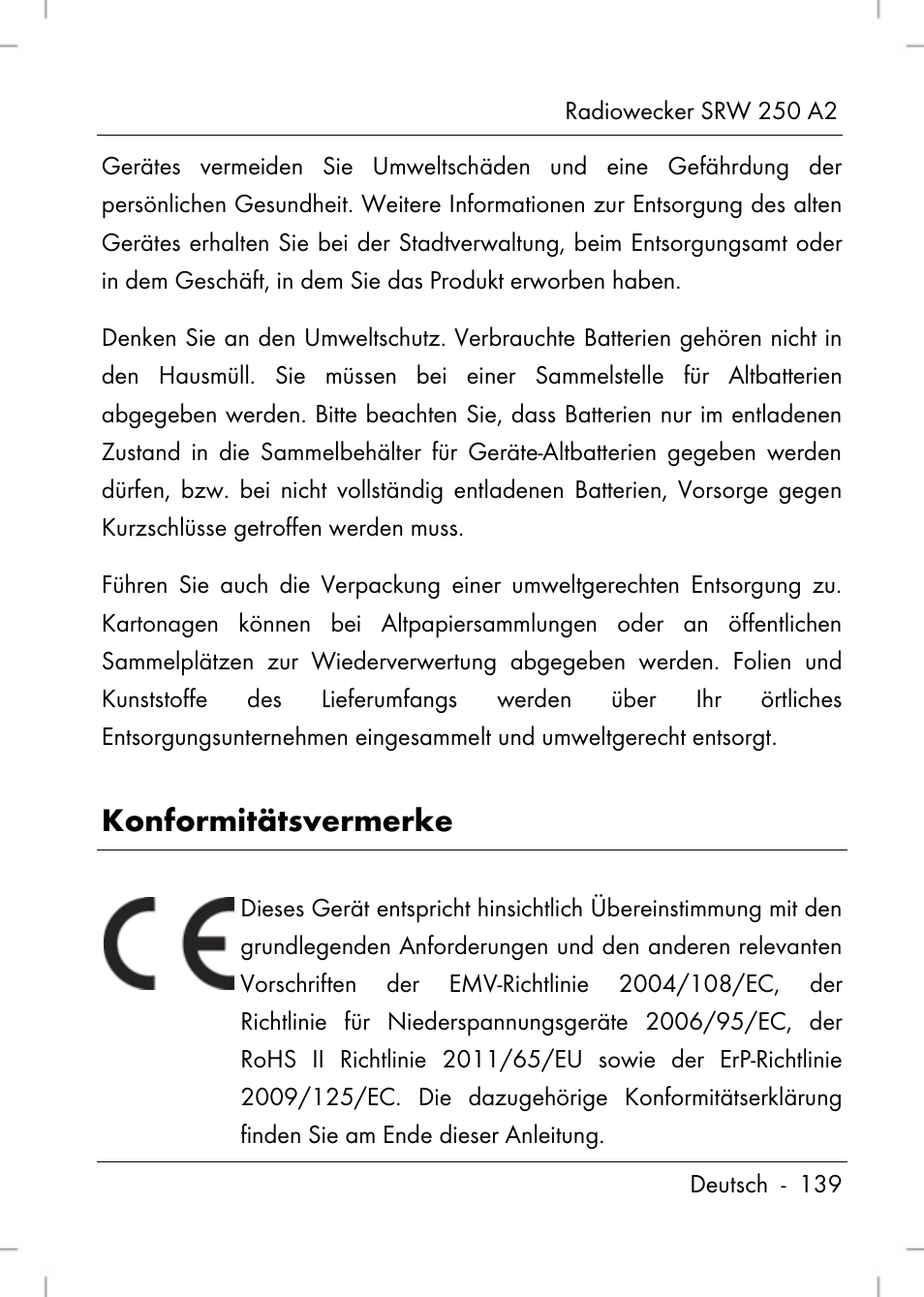 Konformitätsvermerke | Silvercrest SRW 250 A2 User Manual | Page 141 / 144