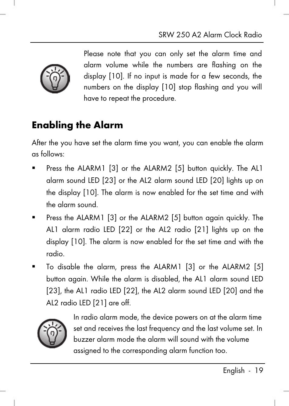 Enabling the alarm | Silvercrest SRW 250 A2 User Manual | Page 21 / 144