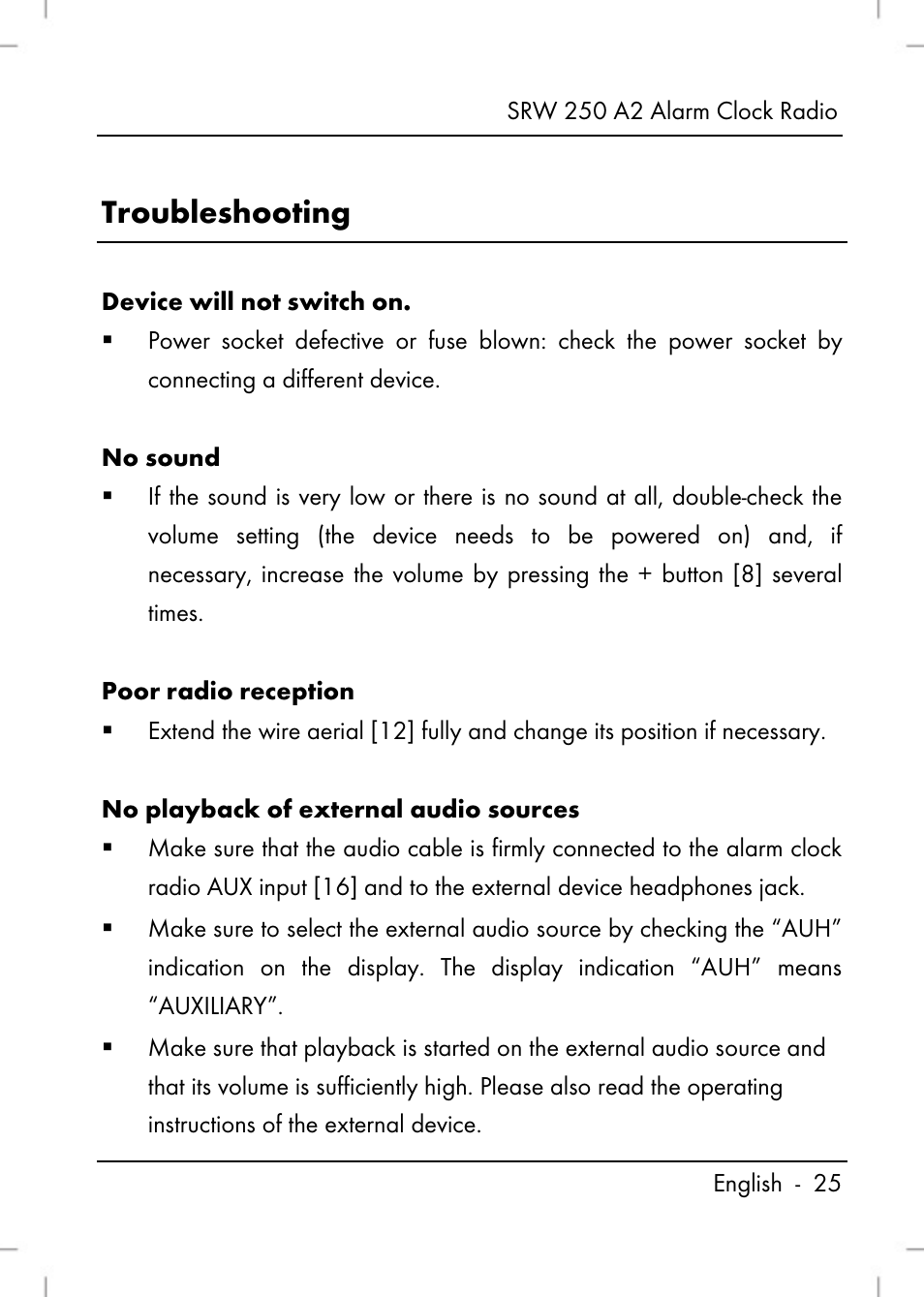 Troubleshooting | Silvercrest SRW 250 A2 User Manual | Page 27 / 144