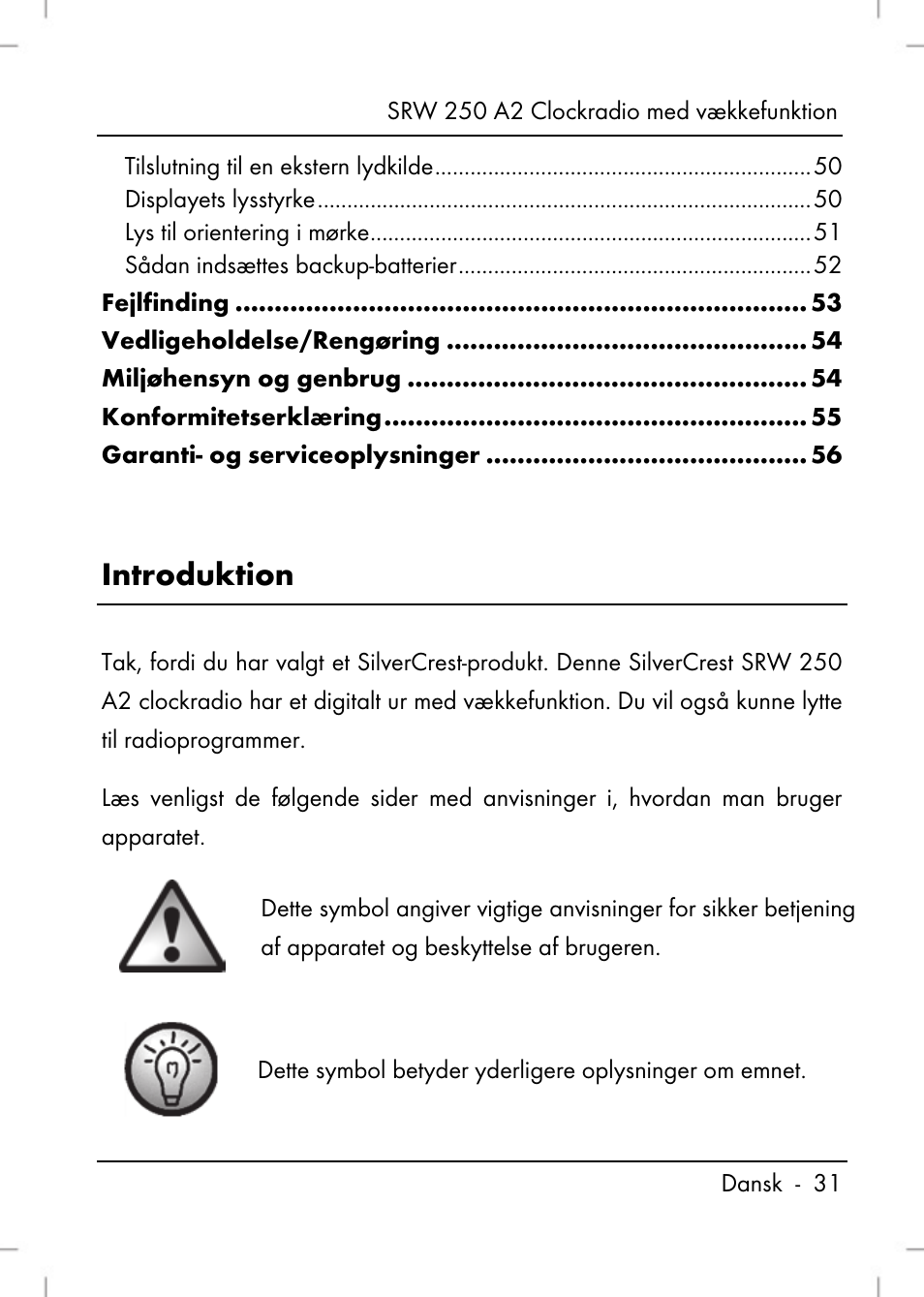 Introduktion | Silvercrest SRW 250 A2 User Manual | Page 33 / 144